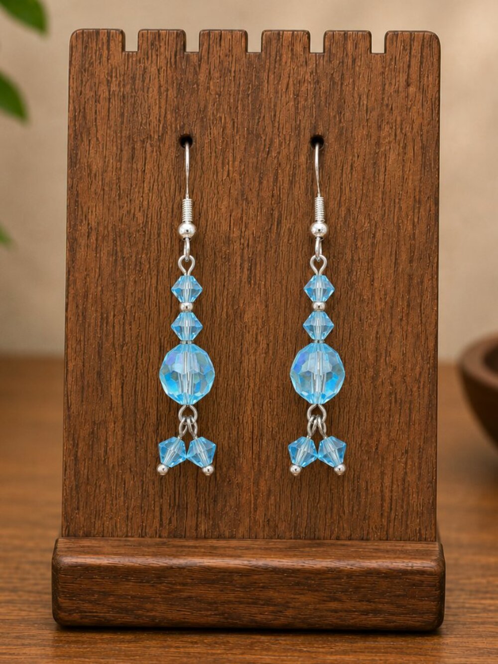 Light Blue Crystal Drop Earrings | Handcrafted - Picture 5 of 6